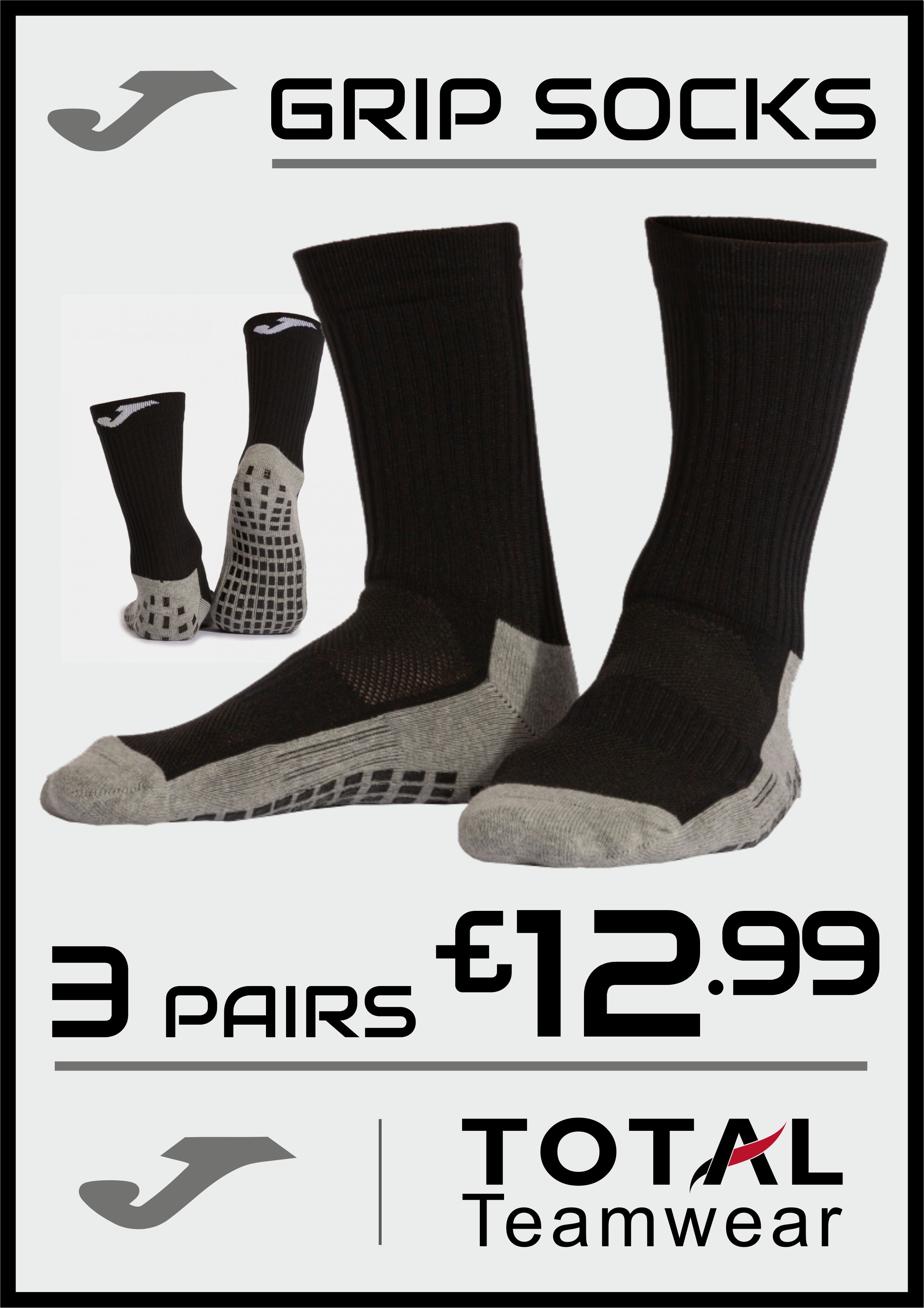 Total Teamwear Joma grip socks BLACK x 3